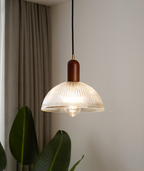 1 Light Bowl Hanging Light Fixtures Vintage Ribbed Glass Ceiling Light for Restaurant
