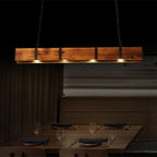 Rectangular Wooden Island Ceiling Light Industrial 4 Lights Brown Island Lamp with Metal Chain