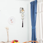 Brass/Chrome Finish Sphere Sconce Light Chinese Style 1 Bulb Clear/Amber/Light Blue Glass Wall Mount Lamp with Tassel Knot