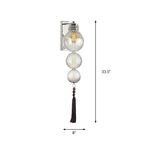 Brass/Chrome Finish Sphere Sconce Light Chinese Style 1 Bulb Clear/Amber/Light Blue Glass Wall Mount Lamp with Tassel Knot