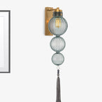 Brass/Chrome Finish Sphere Sconce Light Chinese Style 1 Bulb Clear/Amber/Light Blue Glass Wall Mount Lamp with Tassel Knot