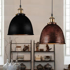 Antique Style Dome Pendant Lamp 1 Light Wrought Iron Hanging Light Fixture with Cord in Black/Rust