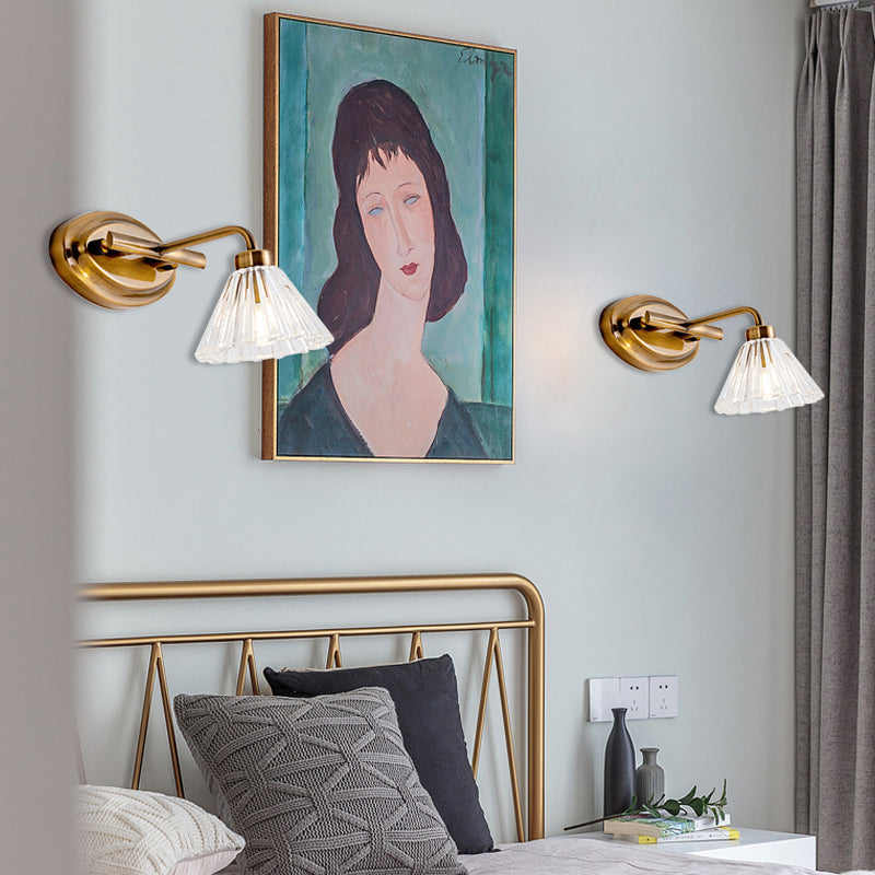 1/2/3-Bulb Cone Vanity Light Fixture Traditional Brass Metal LED Wall Sconce Lighting for Bathroom