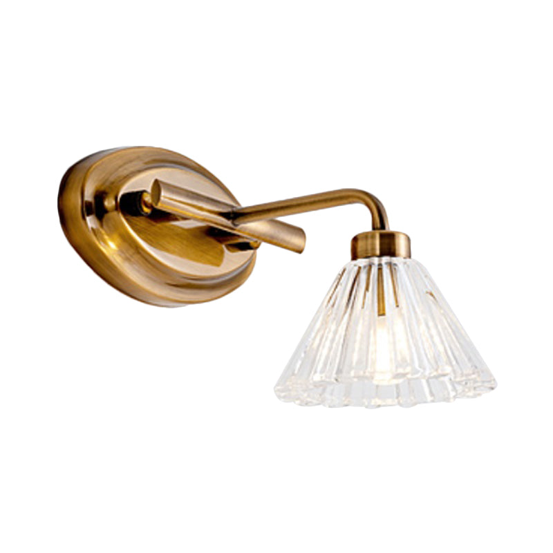 1/2/3-Bulb Cone Vanity Light Fixture Traditional Brass Metal LED Wall Sconce Lighting for Bathroom