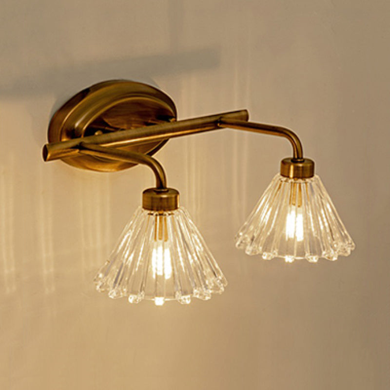 1/2/3-Bulb Cone Vanity Light Fixture Traditional Brass Metal LED Wall Sconce Lighting for Bathroom