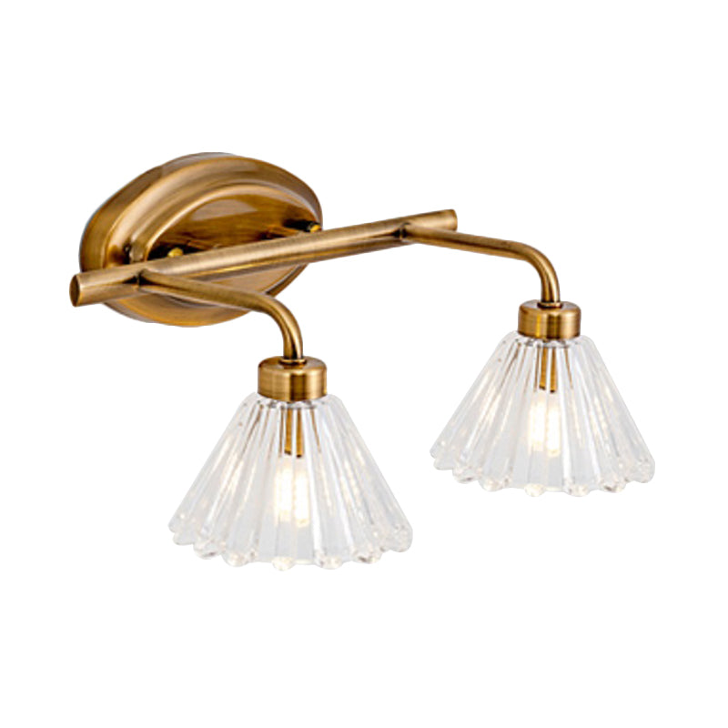1/2/3-Bulb Cone Vanity Light Fixture Traditional Brass Metal LED Wall Sconce Lighting for Bathroom