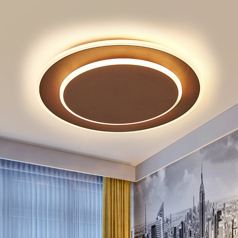 Round Acrylic Ceiling Light Fixture Minimalist White/Coffee 16"/19.5" Wide LED Flush Mount Lamp in Warm/White Light