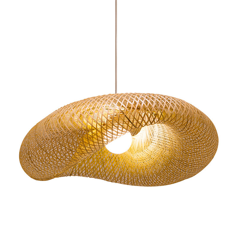 16"/19.5"/23.5" W Twist Pendant Lighting Contemporary Bamboo 1 Light Living Room Hanging Lamp in Beige