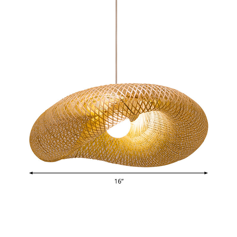 16"/19.5"/23.5" W Twist Pendant Lighting Contemporary Bamboo 1 Light Living Room Hanging Lamp in Beige
