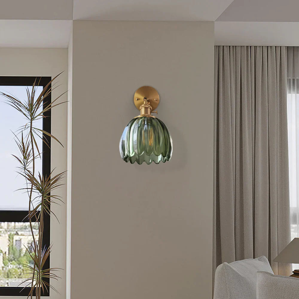 Vintage Brass Tulip Glass Wall Sconce 1-Light