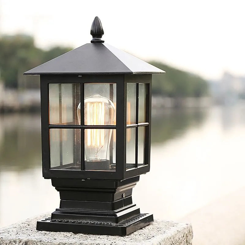 Etilo Modern Metal Glass Lantern LED Outdoor Light Post