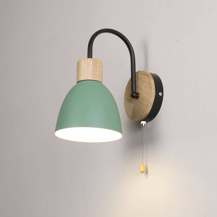 Nordic Wood Dome Wall Light with Pull Switch | 1-Light