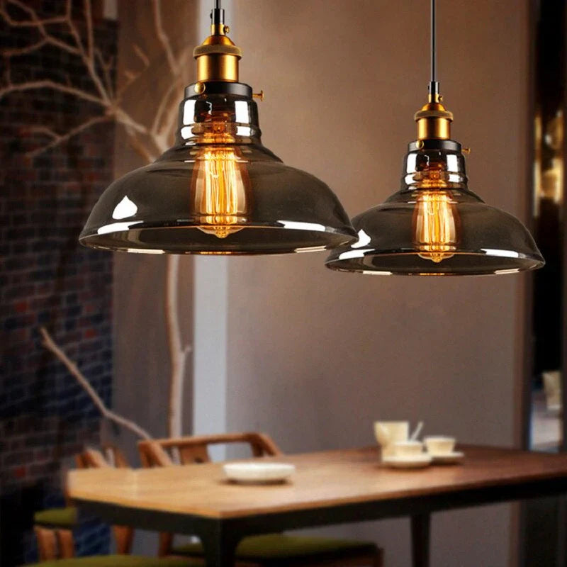Retro Industrial Pendant Lamp with Glass – Smoky Glass Shade