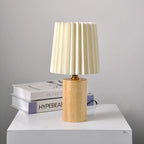 Vintage Korean Pleated Fabric Cylinder LED Table Lamp | 1-Light