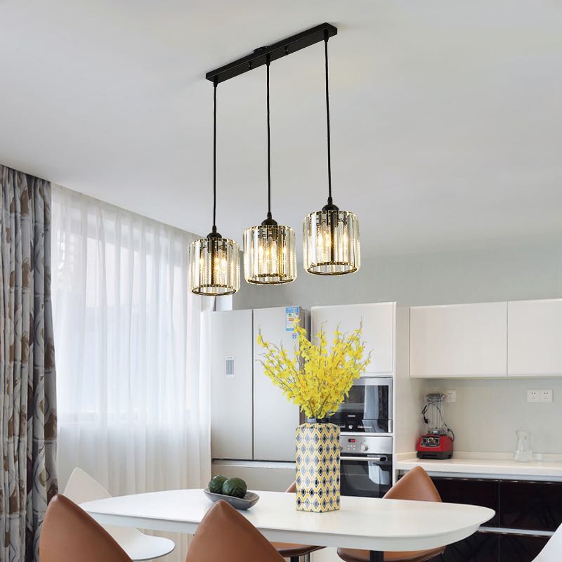 Vina Modern Cluster Cylinder Glass Pendant Light, Black/Gold