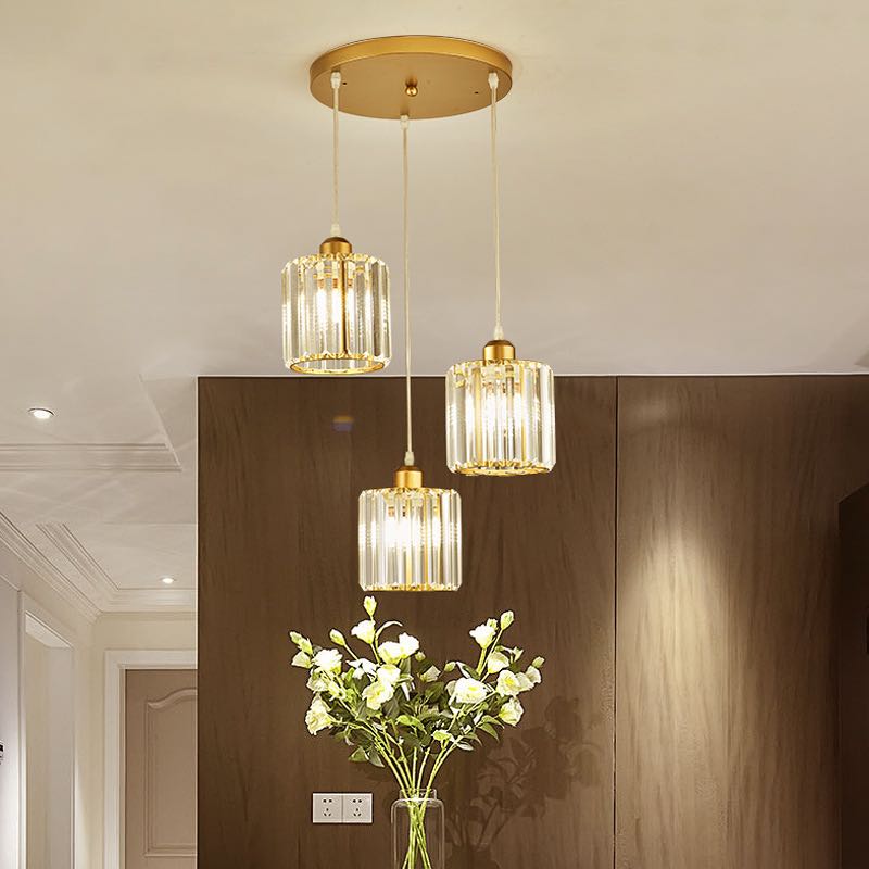 Vina Modern Cluster Cylinder Glass Pendant Light, Black/Gold