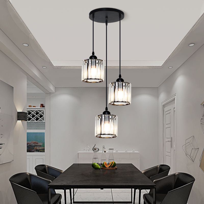 Vina Modern Cluster Cylinder Glass Pendant Light, Black/Gold