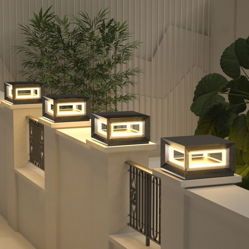 Ray Contemporary LED Cube Metal Outdoor Lamps, Black