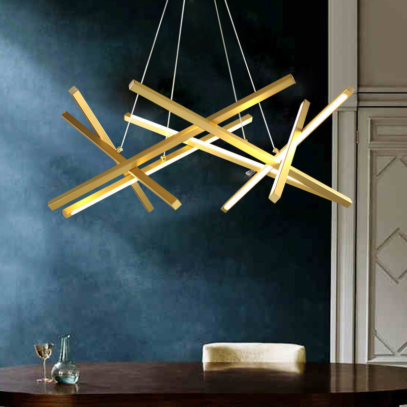 Acrylic Crossed Chandelier Pendant Modernity LED Black/Gold Hanging Ceiling Lamp, 25.5"/33.5" Wide