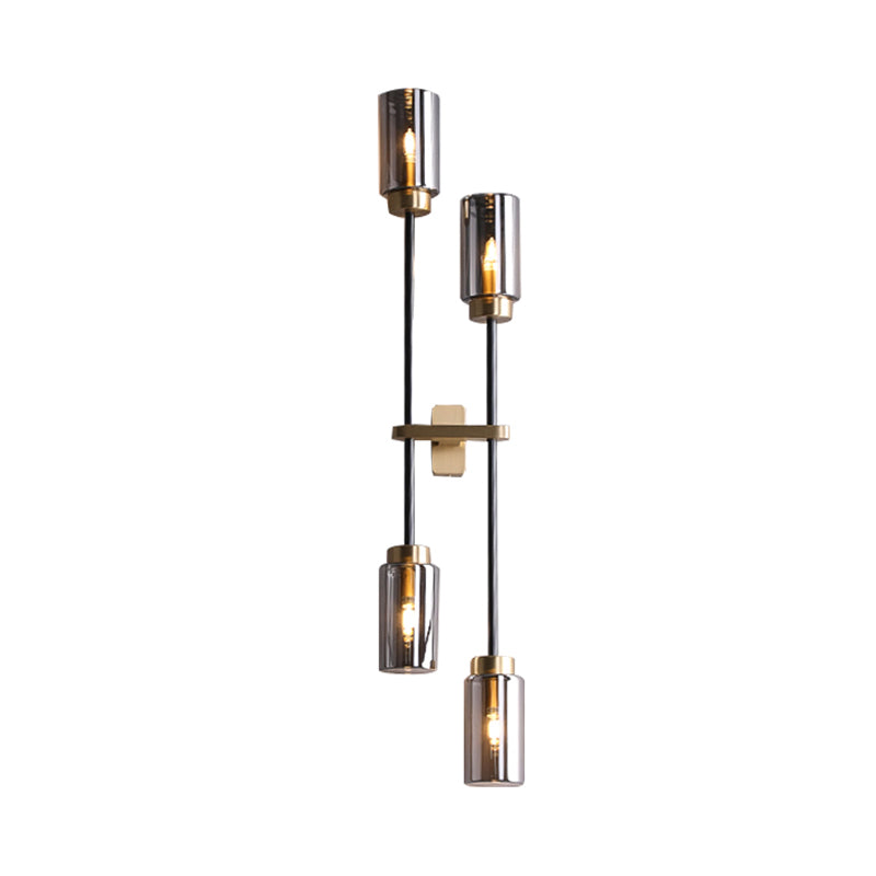 Modernist Cylinder Sconce Light Smoke Gray Glass 4 Heads Bedroom Wall Mounted Lamp