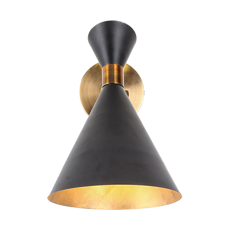 1 Head Restaurant Wall Sconce Modern Black/White Wall Mount Lamp with Flared Metal Shade