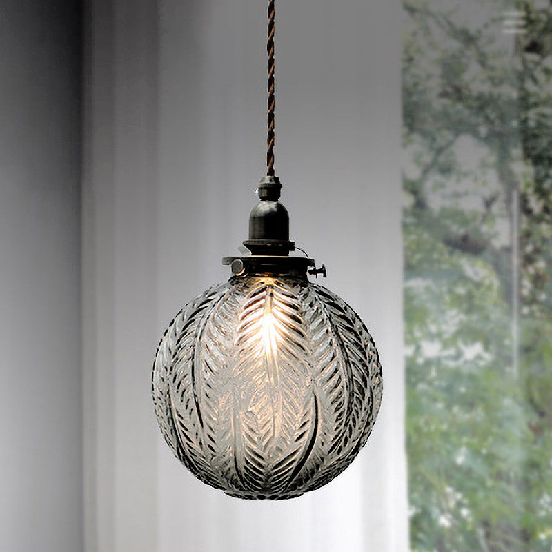 Colonial Global Pendant Light Fixture 1-Head Clear/Smoke Gray Glass Hanging Lamp Kit with Feather Design