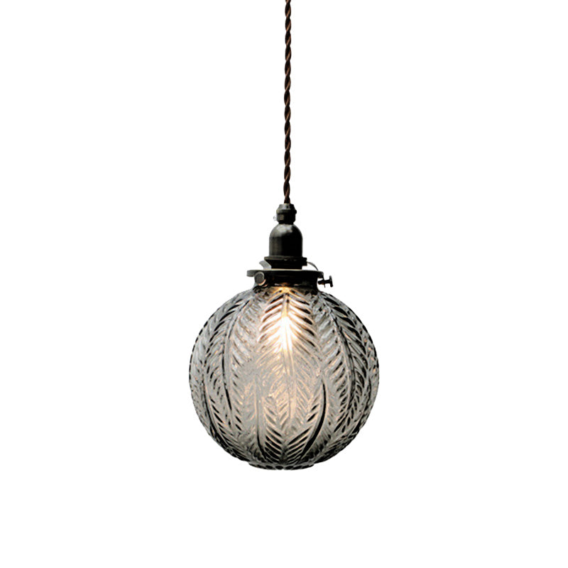Colonial Global Pendant Light Fixture 1-Head Clear/Smoke Gray Glass Hanging Lamp Kit with Feather Design