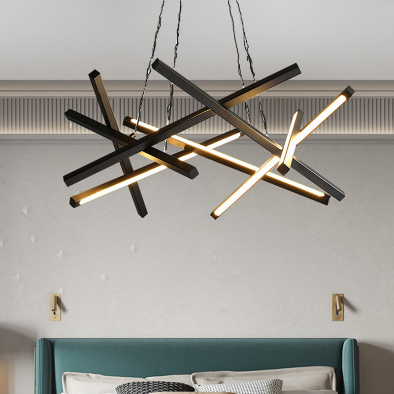 Acrylic Crossed Chandelier Pendant Modernity LED Black/Gold Hanging Ceiling Lamp, 25.5"/33.5" Wide