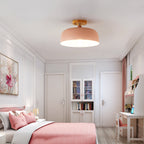 1 Light Gray/White/Pink/Green Ceiling Flush Mount Light with Drum Metal Lampshade Simple Semi-Flushmount Lamp