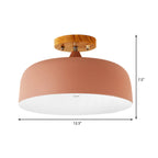 1 Light Gray/White/Pink/Green Ceiling Flush Mount Light with Drum Metal Lampshade Simple Semi-Flushmount Lamp