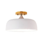 1 Light Gray/White/Pink/Green Ceiling Flush Mount Light with Drum Metal Lampshade Simple Semi-Flushmount Lamp