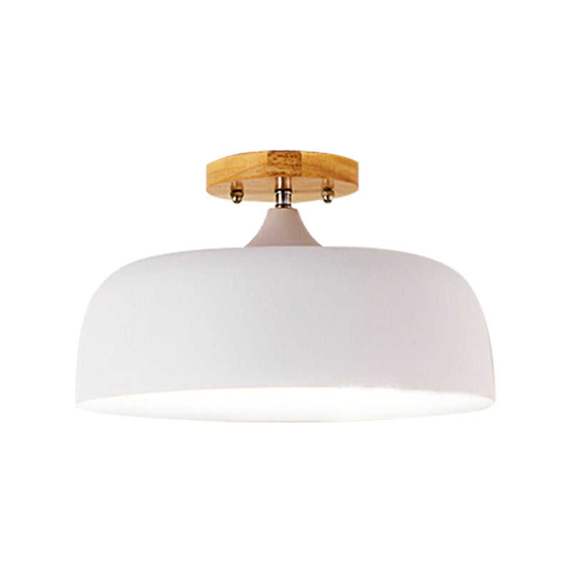 1 Light Gray/White/Pink/Green Ceiling Flush Mount Light with Drum Metal Lampshade Simple Semi-Flushmount Lamp