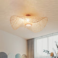 Bamboo Hand-Worked Semi-Flush Mount Japanese 2 Bulbs Close to Ceiling Lighting in Beige