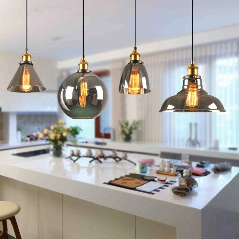 Retro Industrial Pendant Lamp with Glass – Smoky Glass Shade