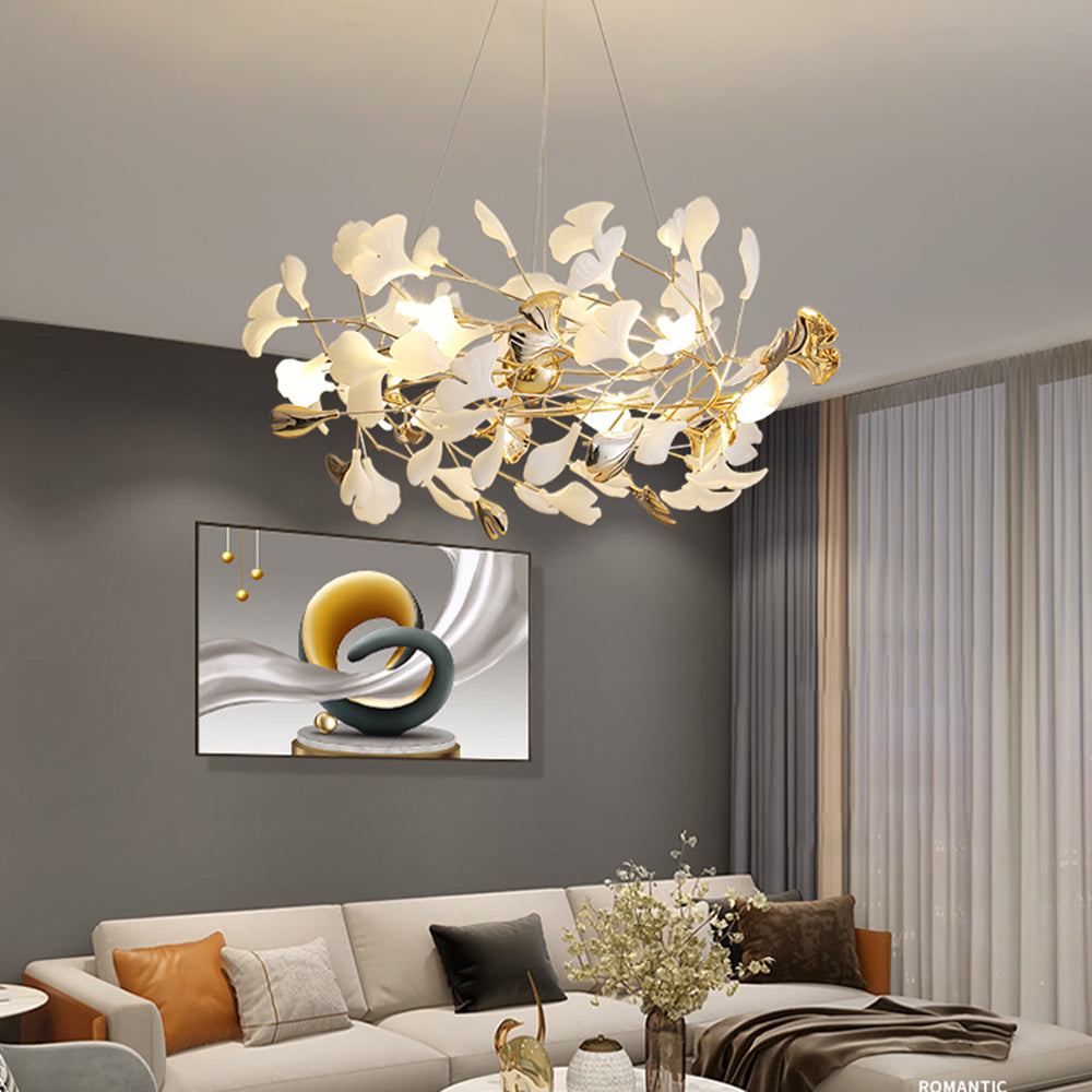 Jarn Leaf Suspension / Modern Multi Metal / Ceramic Gold / White Living Room