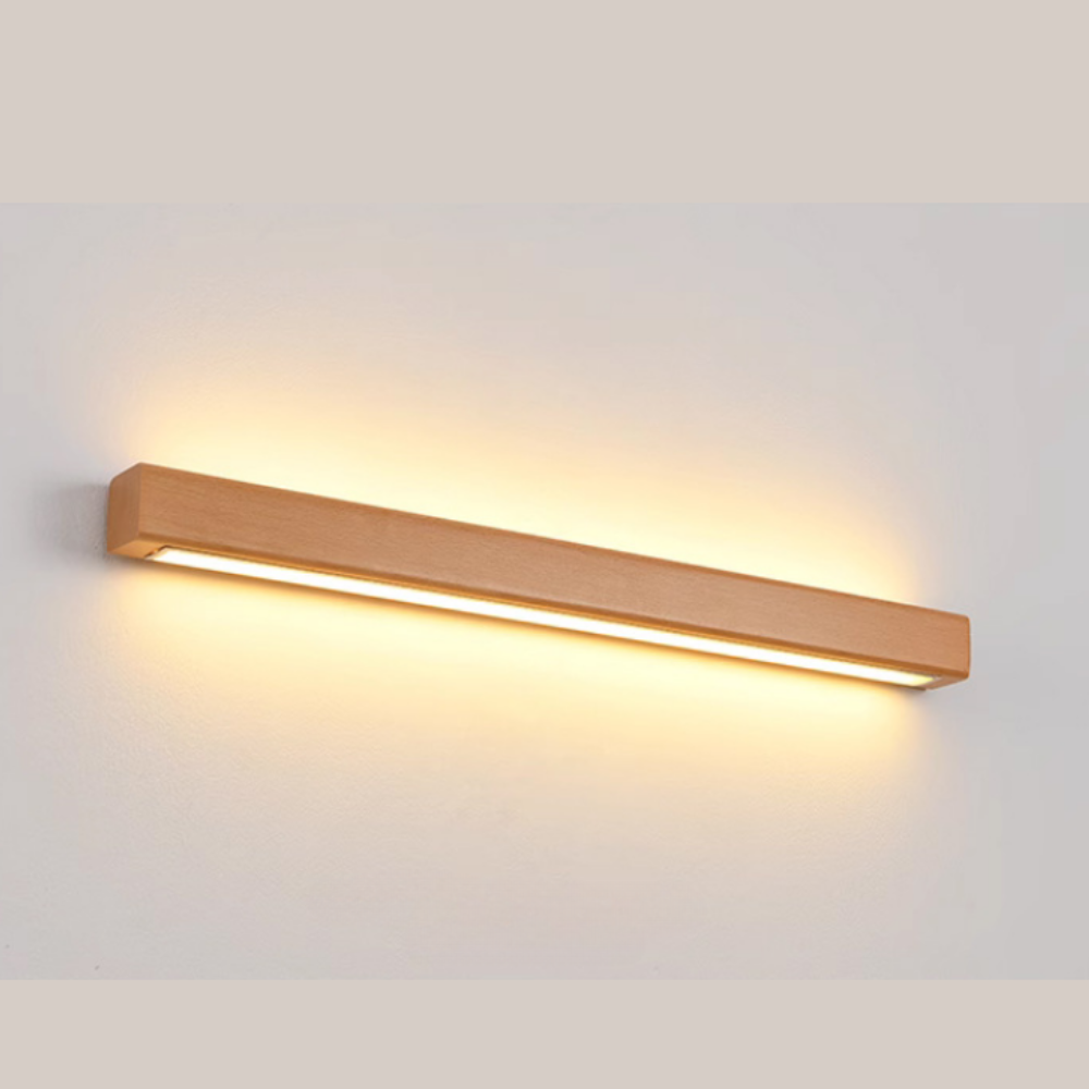 Dwyn Minimalist Linear Wall Mirror Sconce Wood Living Room
