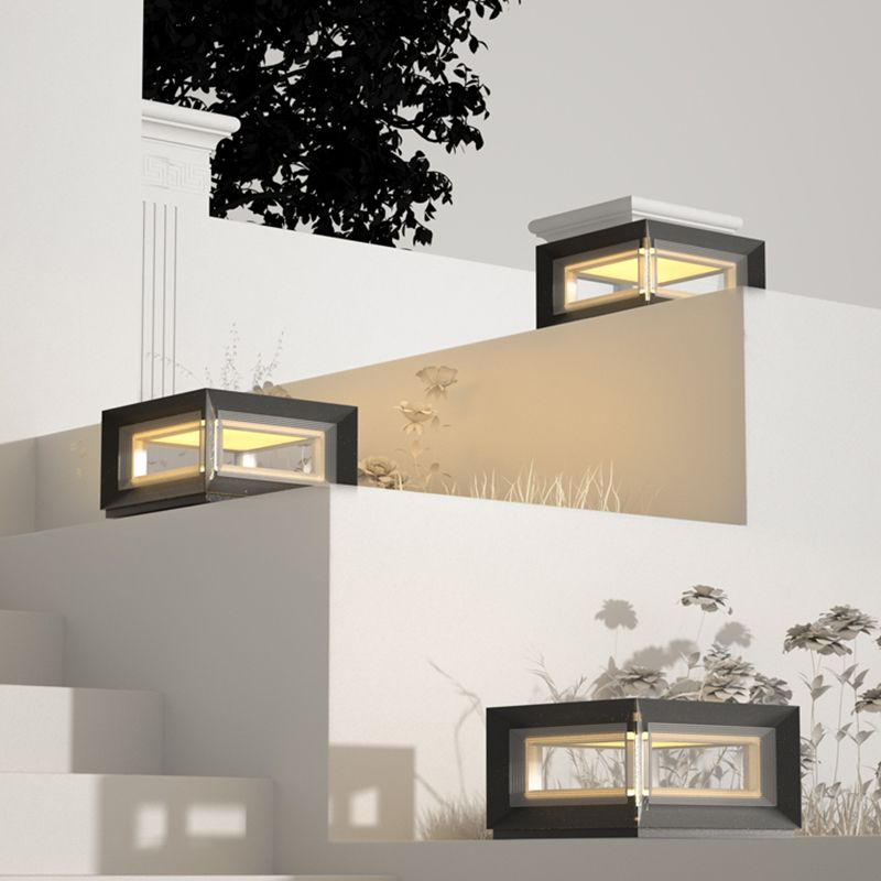 Ray Contemporary LED Cube Metal Outdoor Lamps, Black