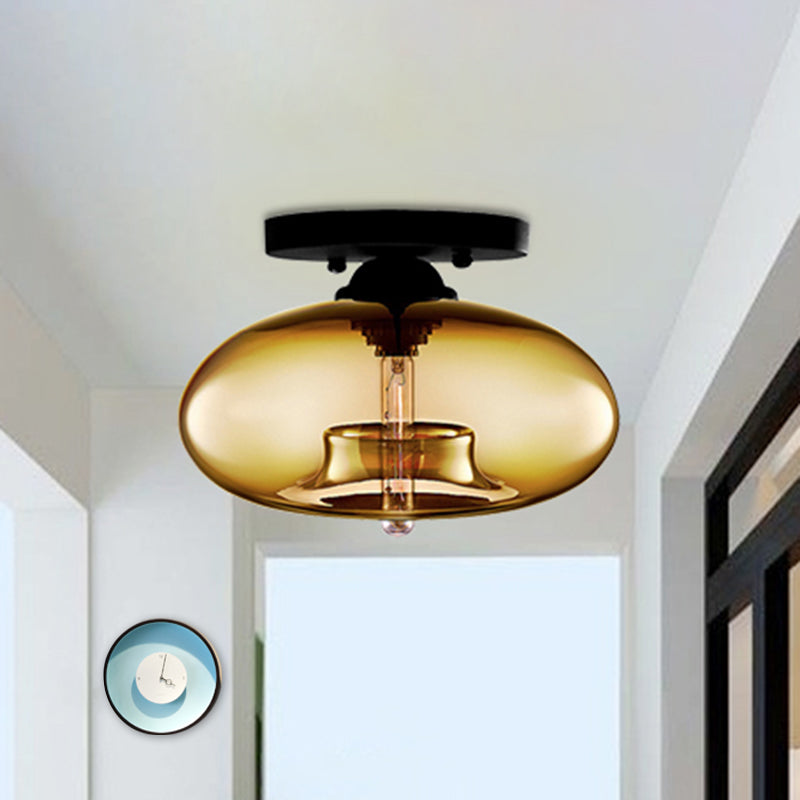 Glass Oval Flush Mount Lamp Simple Style 1 Light Clear/Amber/Smoky Ceiling Flush Mount for Hallway