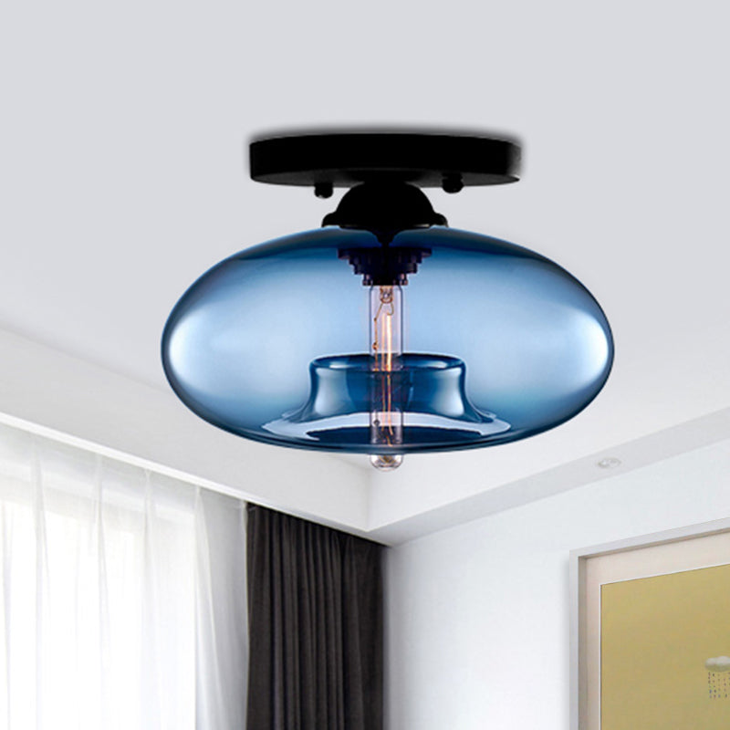 Glass Oval Flush Mount Lamp Simple Style 1 Light Clear/Amber/Smoky Ceiling Flush Mount for Hallway