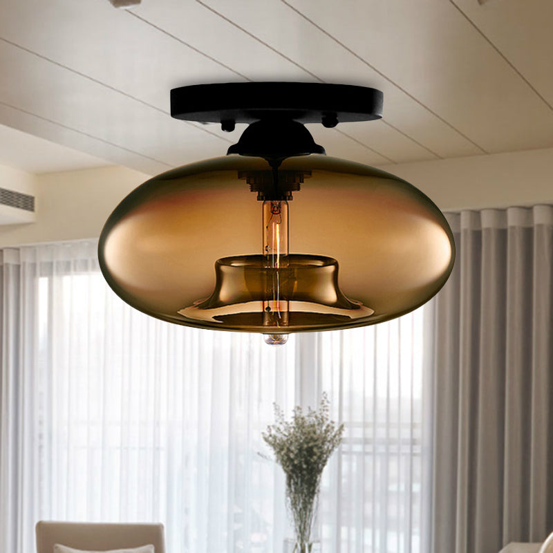 Glass Oval Flush Mount Lamp Simple Style 1 Light Clear/Amber/Smoky Ceiling Flush Mount for Hallway