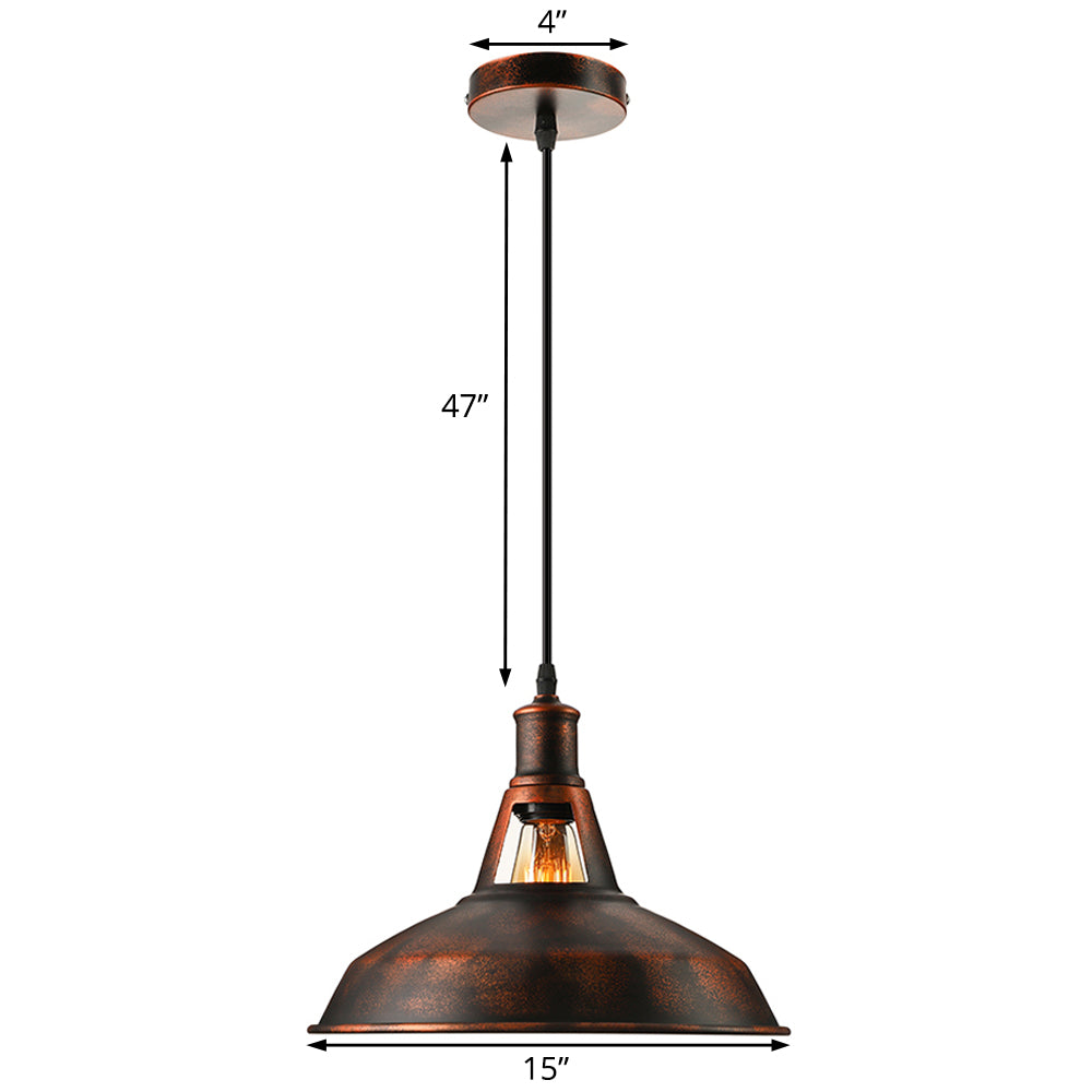 Metal Rust Pendant Light Fixture with Barn Shade 1 Bulb Rustic Style Hanging Lamp with Adjustable Cord, 10.5"/12"/15" Width