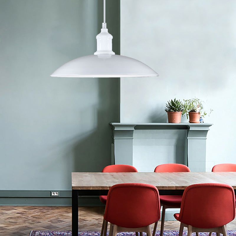 Metallic Saucer Shade Pendant Light Industrial Style 12.5"/16" W 1 Light Living Room Ceiling Hanging Light in Black/White