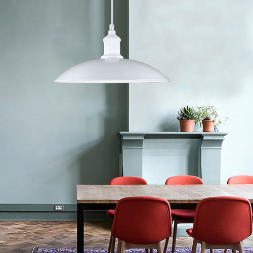 Metallic Saucer Shade Pendant Light Industrial Style 12.5"/16" W 1 Light Living Room Ceiling Hanging Light in Black/White