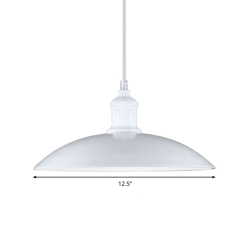 Metallic Saucer Shade Pendant Light Industrial Style 12.5"/16" W 1 Light Living Room Ceiling Hanging Light in Black/White