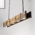 Rectangular Wooden Island Ceiling Light Industrial 4 Lights Brown Island Lamp with Metal Chain