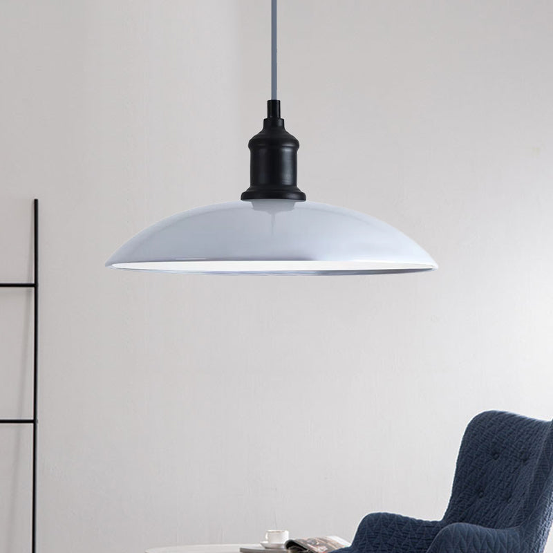 Metallic Saucer Shade Pendant Light Industrial Style 12.5"/16" W 1 Light Living Room Ceiling Hanging Light in Black/White