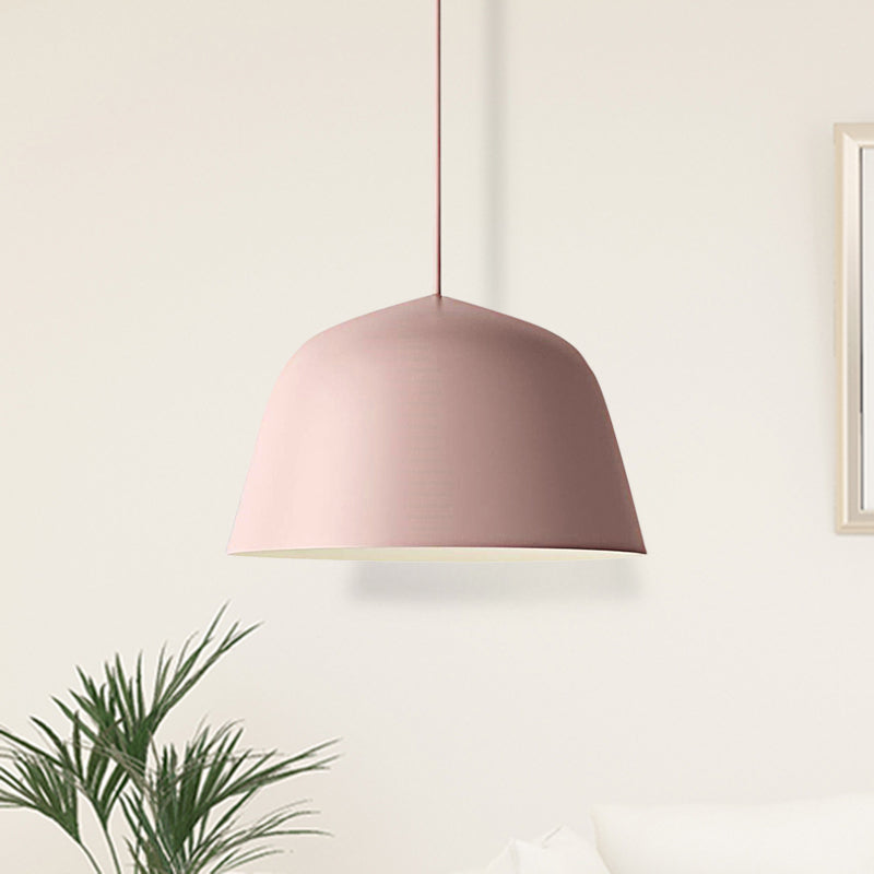 Nordic Style Dome Shade Hanging Ceiling Light 10"/16" Dia 1 Light Metal Pendant Lamp in Black/Green for Bedroom