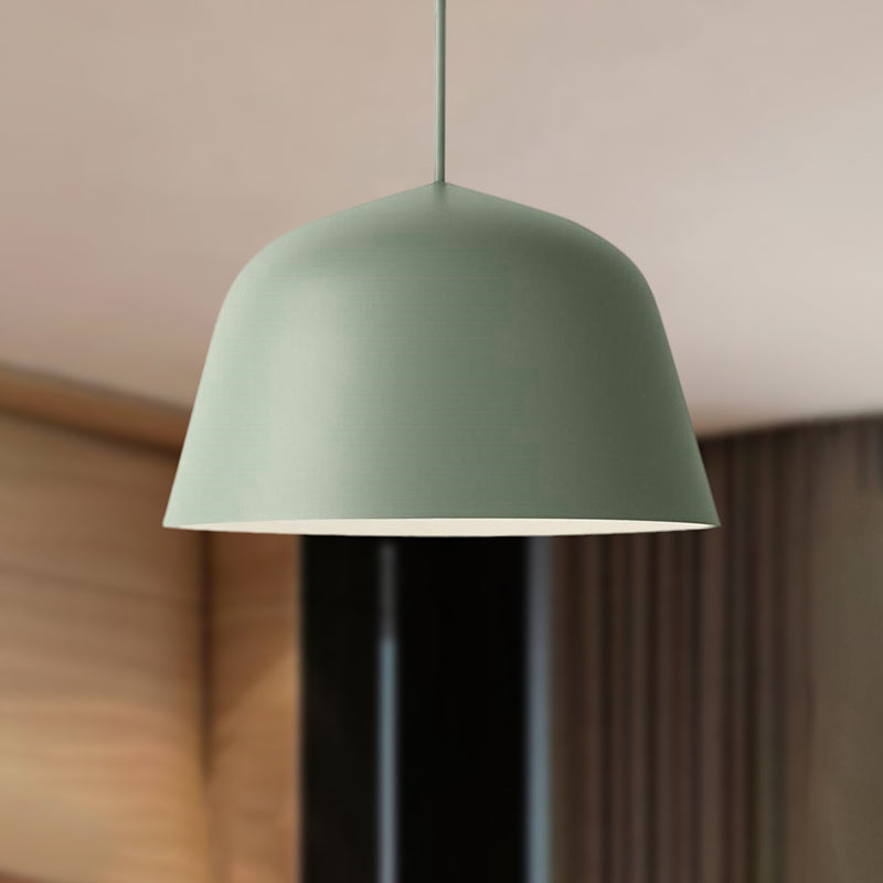 Nordic Style Dome Shade Hanging Ceiling Light 10"/16" Dia 1 Light Metal Pendant Lamp in Black/Green for Bedroom