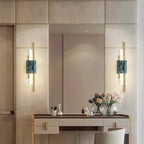 Drena Modern Linear Wall Sconce Marble. White/Green/Gold. Living Room