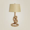 Fabric White Desk Light Barrel 1 Head Industrial Night Table Lamp with Coarse Knots Rope Base for Living Room